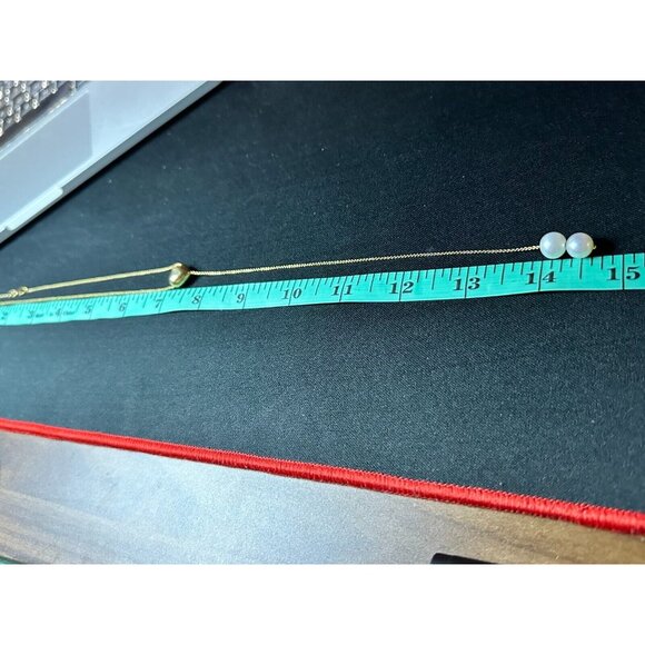 18K Gold Yellow Puffed Heart Diamond Dangle 8.5mm Pearls 16"Chain 5.46 Grams. - Picture 10 of 13